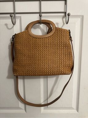 Vintage Fossil Woven Straw and Leather Crossbody Satchel